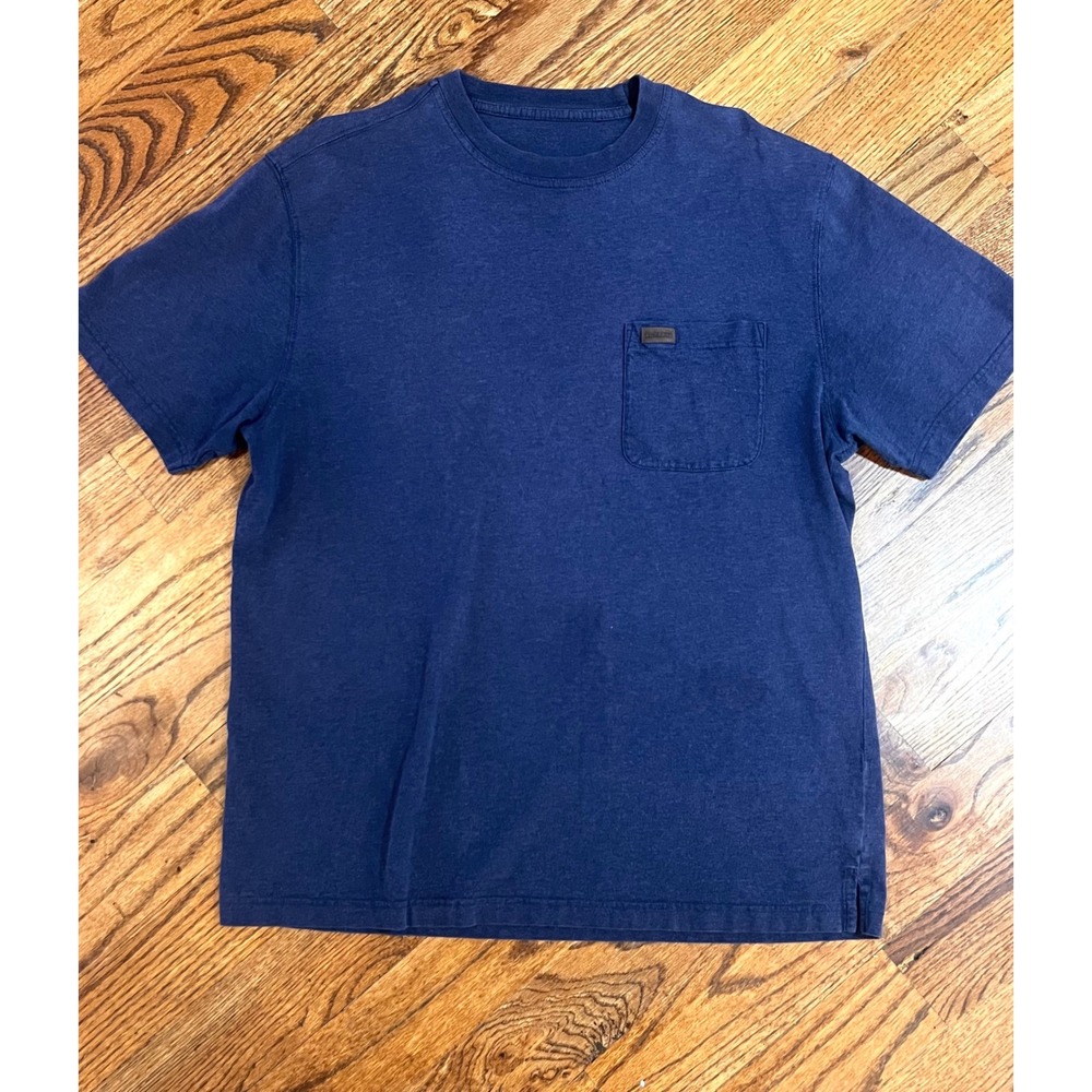 Pendleton‎ Mens Navy Blue Heather Pocket T-Shirt Cotton Leather Logo Patch Large